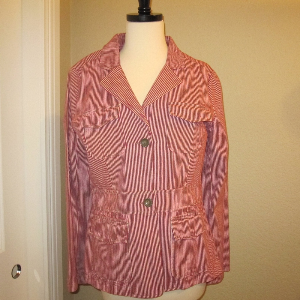 Red and White Pinstripe Pant Suit